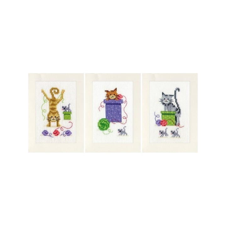 Vervaco Kit carte de voeux Chats ludiques lot de 3