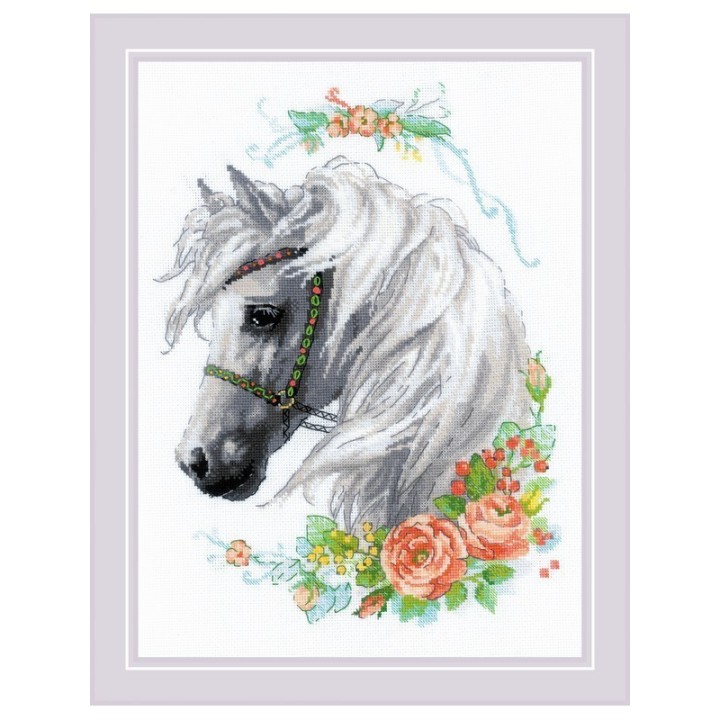 Riolis Kit de broderie Crinière blanche et roses