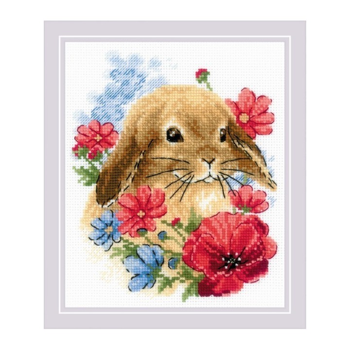 Riolis Stickset Hase in Blumen