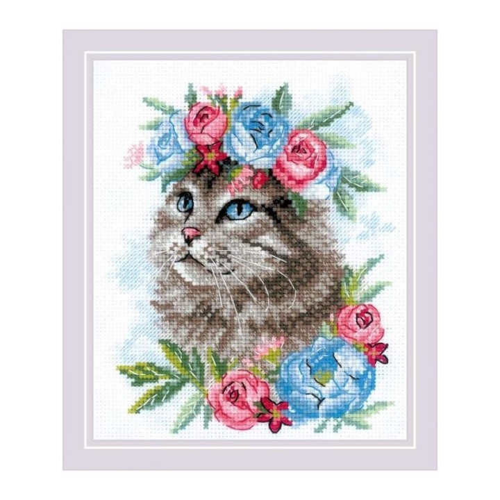Riolis Borduurpakket Kat in bloemen