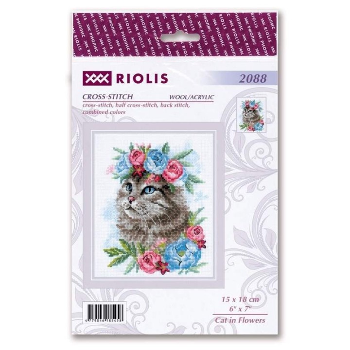 Riolis Stickset Katze in Blumen