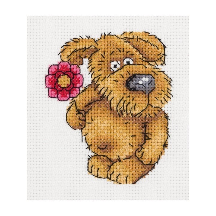Klart Stickset Hündchen mit einer Blume
