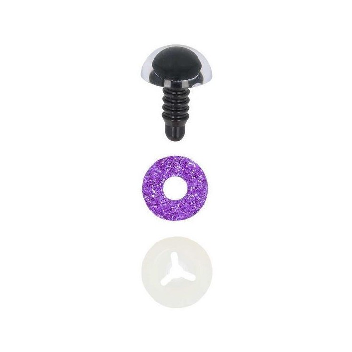 Dierenoog 10 mm paars glitter