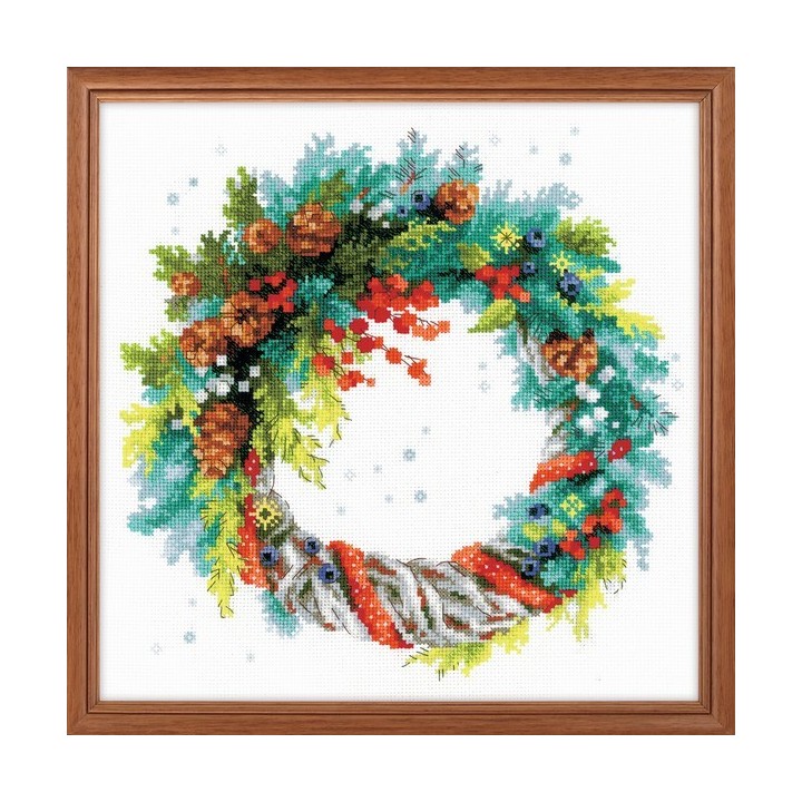 Riolis Embroidery kit Wreath with Blue Spruce