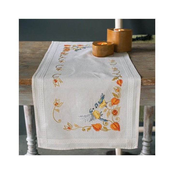 Table runner kit Chickadees with cape gooseberry
