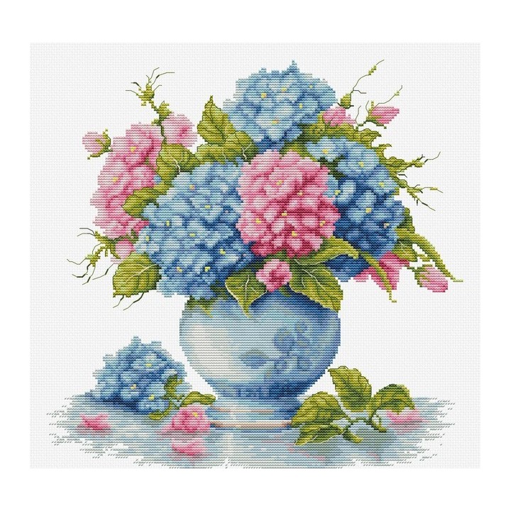 Luca-S Stickset Vase mit Hortensie