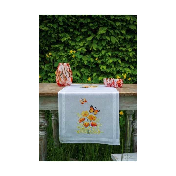 Loper kit Oranje bloemen en vlinders
