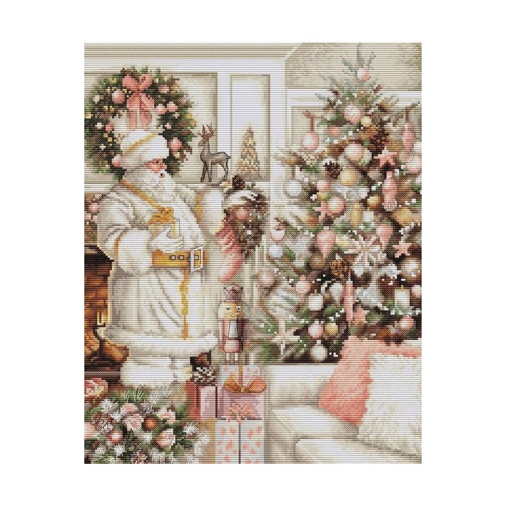 Luca-S Kit de broderie Père Noël blanc avec sapin de Noël