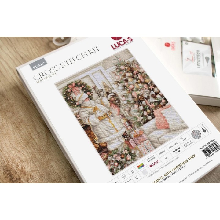 Luca-S Borduurpakket Witte Kerstman met kerstboom