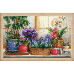 Riolis Kit de broderie Rebord de fenêtre avec des fleurs