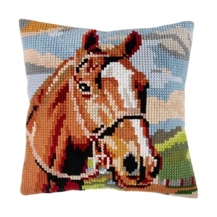 Kit coussin au point croix Cheval brun