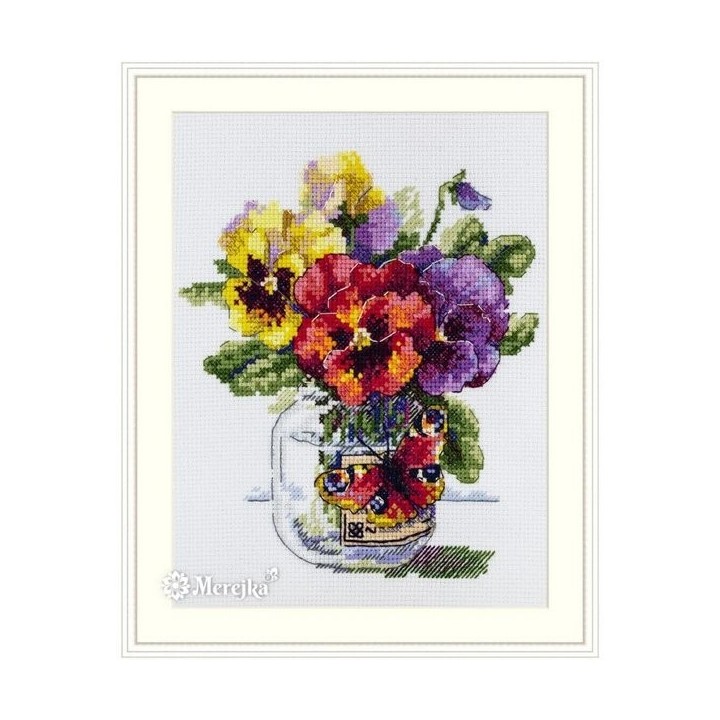 Merejka Kit de broderie Pensées et papillon