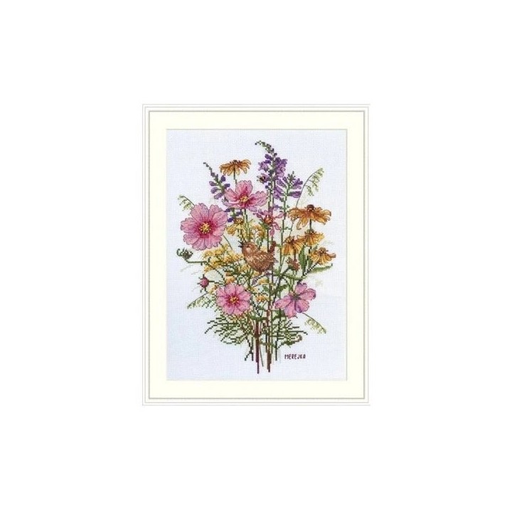 Merejka Stickset über die Septemberblumen und Zaunkönig 