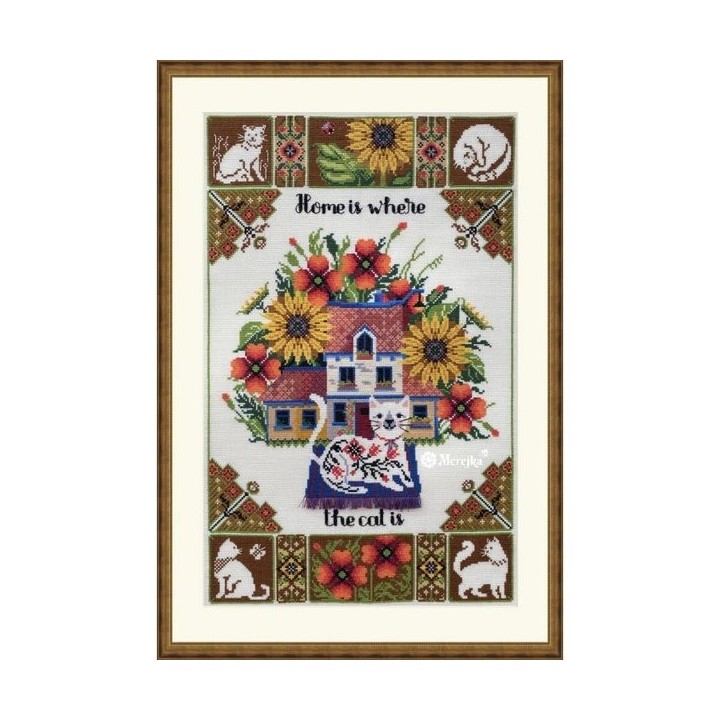 Merejka Kit de broderie La maison est là où se trouve le chat