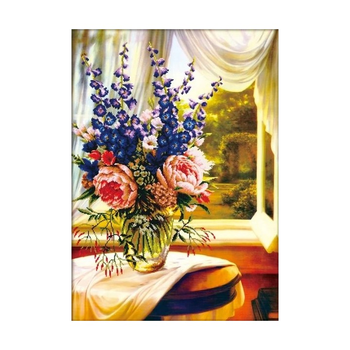 Stickset Blumenvase am Fenster