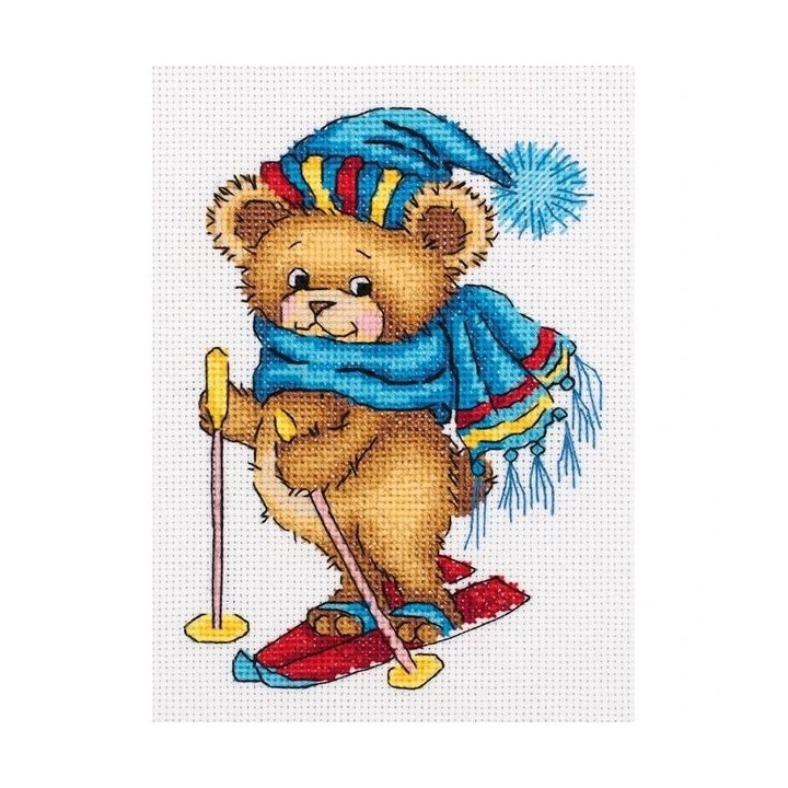Stickset Skifahrender Bär