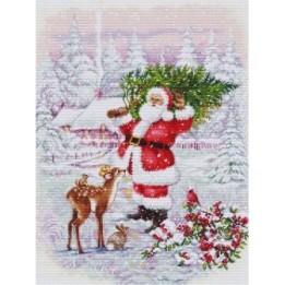 Borduurpakket Kerstman met kerstboom