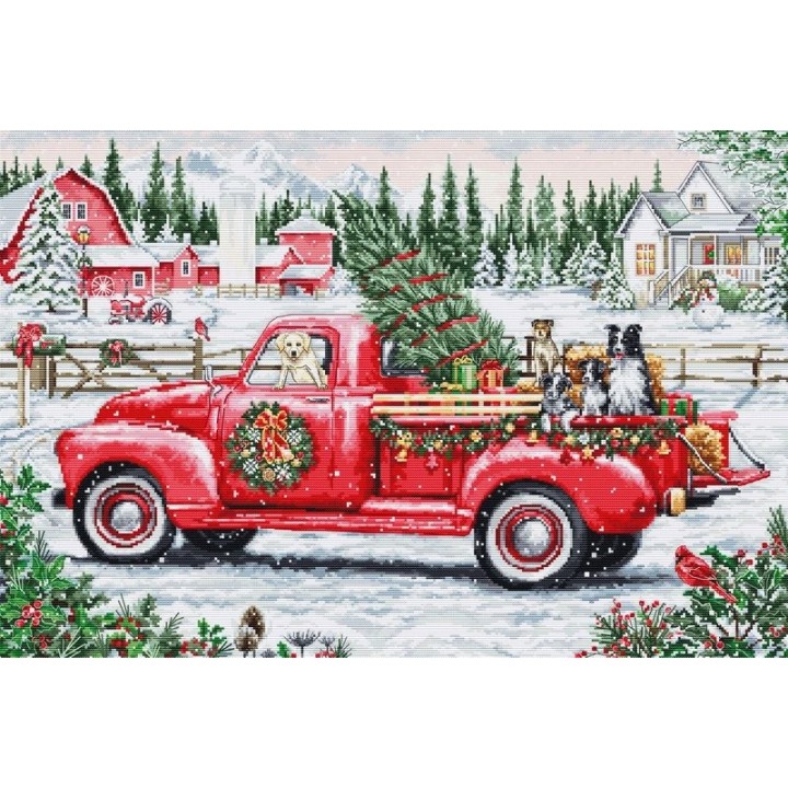Embroidery kit Red Christmas Truck
