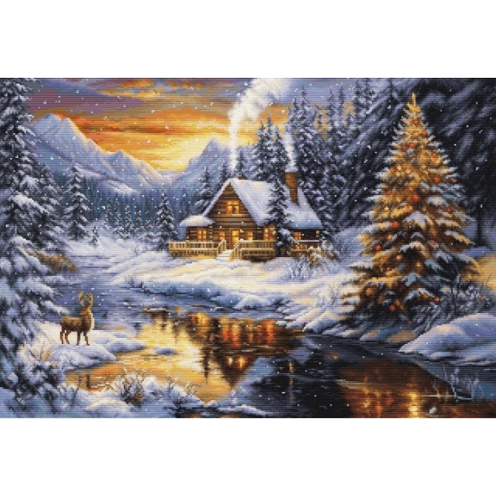 Stickset Winterabend in den Bergen (petit point)