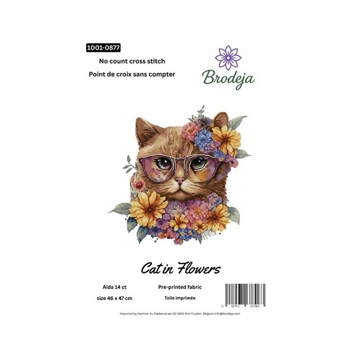 Borduurpakket Kat in bloemen