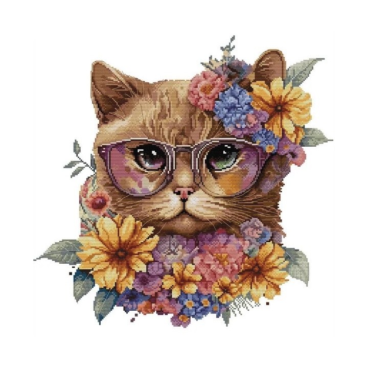 Embroidery kit Cat in flowers