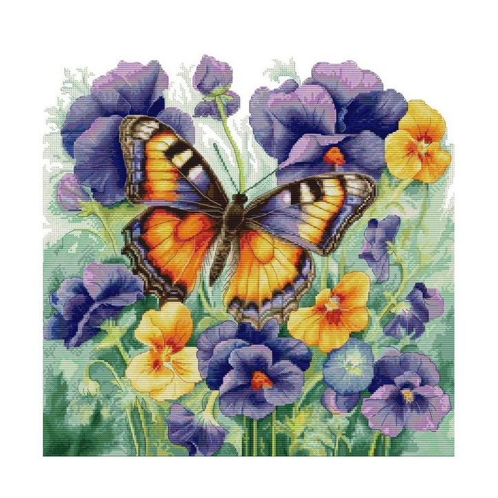 Embroidery kit Butterfly with Pansies