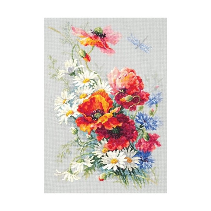 Stickset Mohnblumen und Gänseblümchen