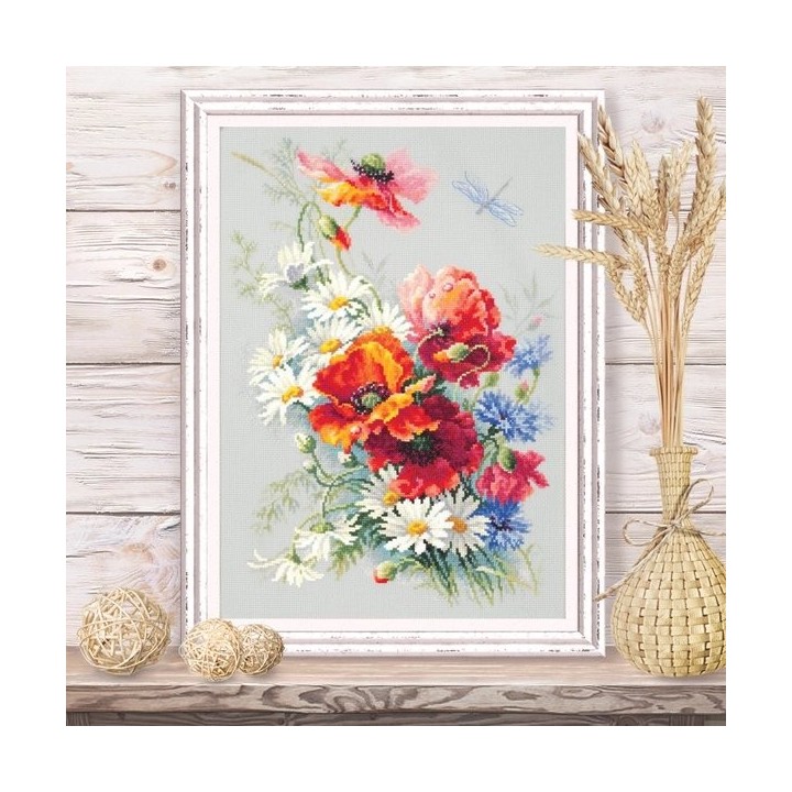 Stickset Mohnblumen und Gänseblümchen