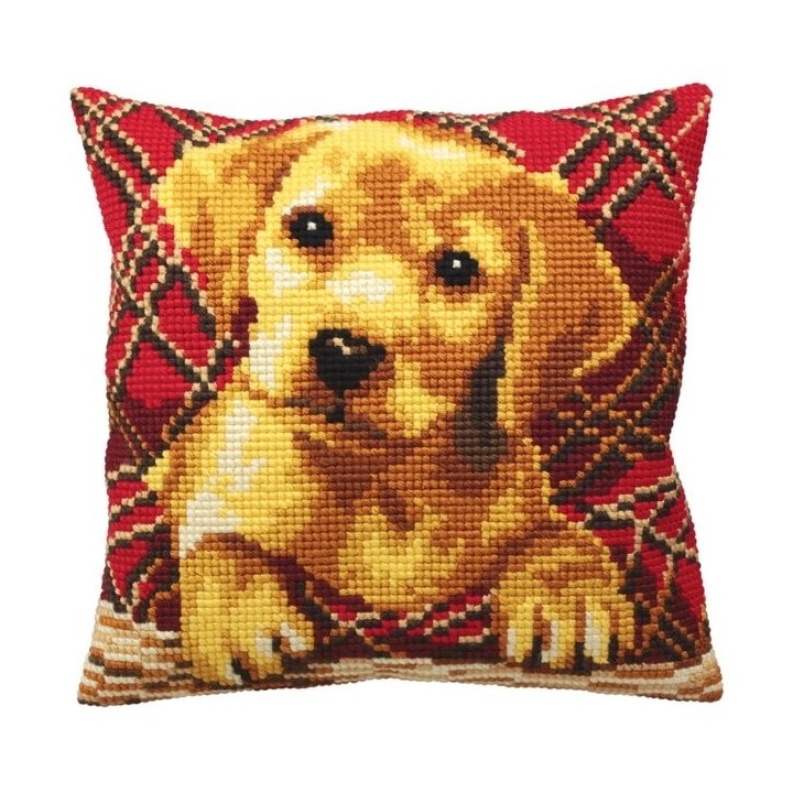 Coussin à broder Chiot mignon à carreaux 5160
