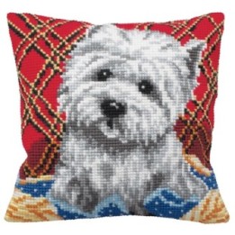 Coussin à broder Chiot mignon à carreaux 5161