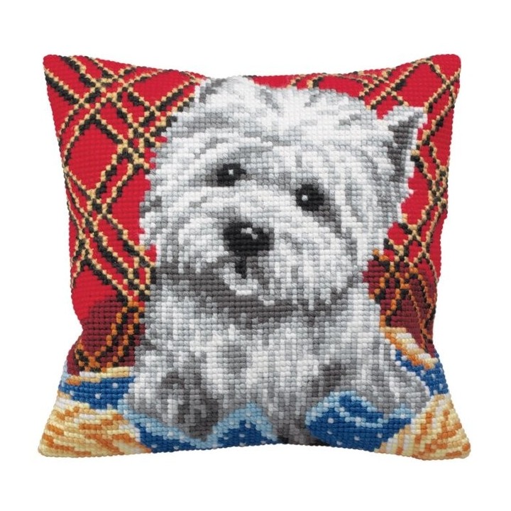 Borduurkussen Schattige puppy in ruitpatroon 5161